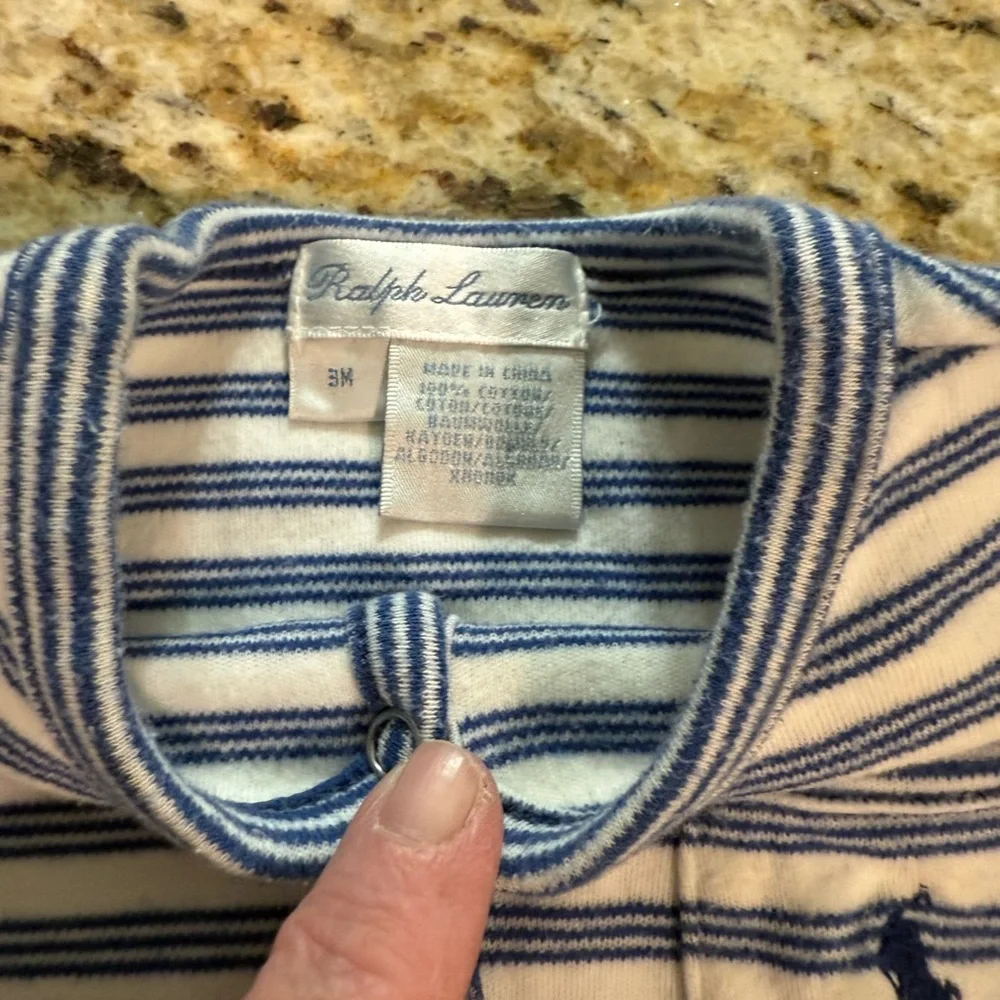 Baby 4 Piece Bundle Ralph Lauren Stripe Romper & 3 Silicone Pocket Bibs 3M
